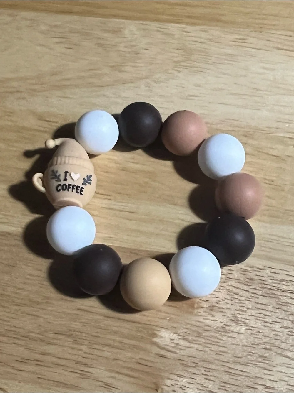 Kids Silicone Bead Bracelet with Coffee Charm - Brown/White/Tan B265